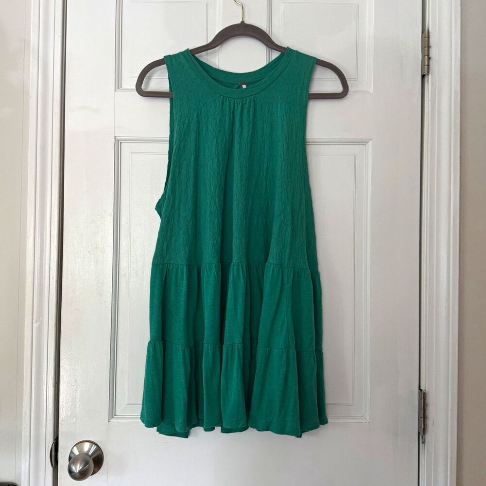 Free People Green Tiered Mini Dress S Open Back Tie Sleeveless Boho Textured